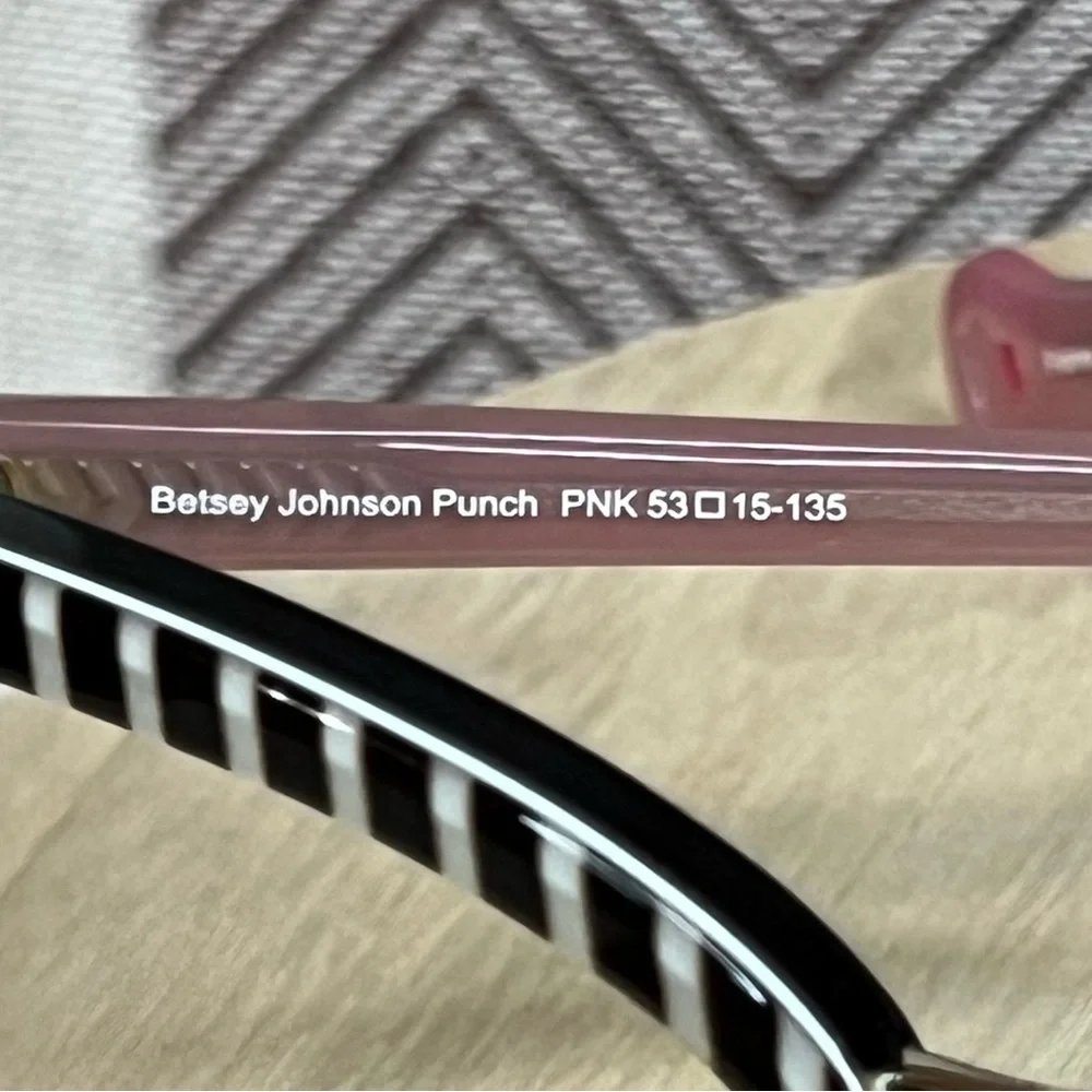 Betsey Johnson Black & White Striped Cat-Eye Glasses with Pink Case